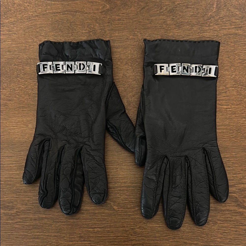 Fendi Black Leather Gloves